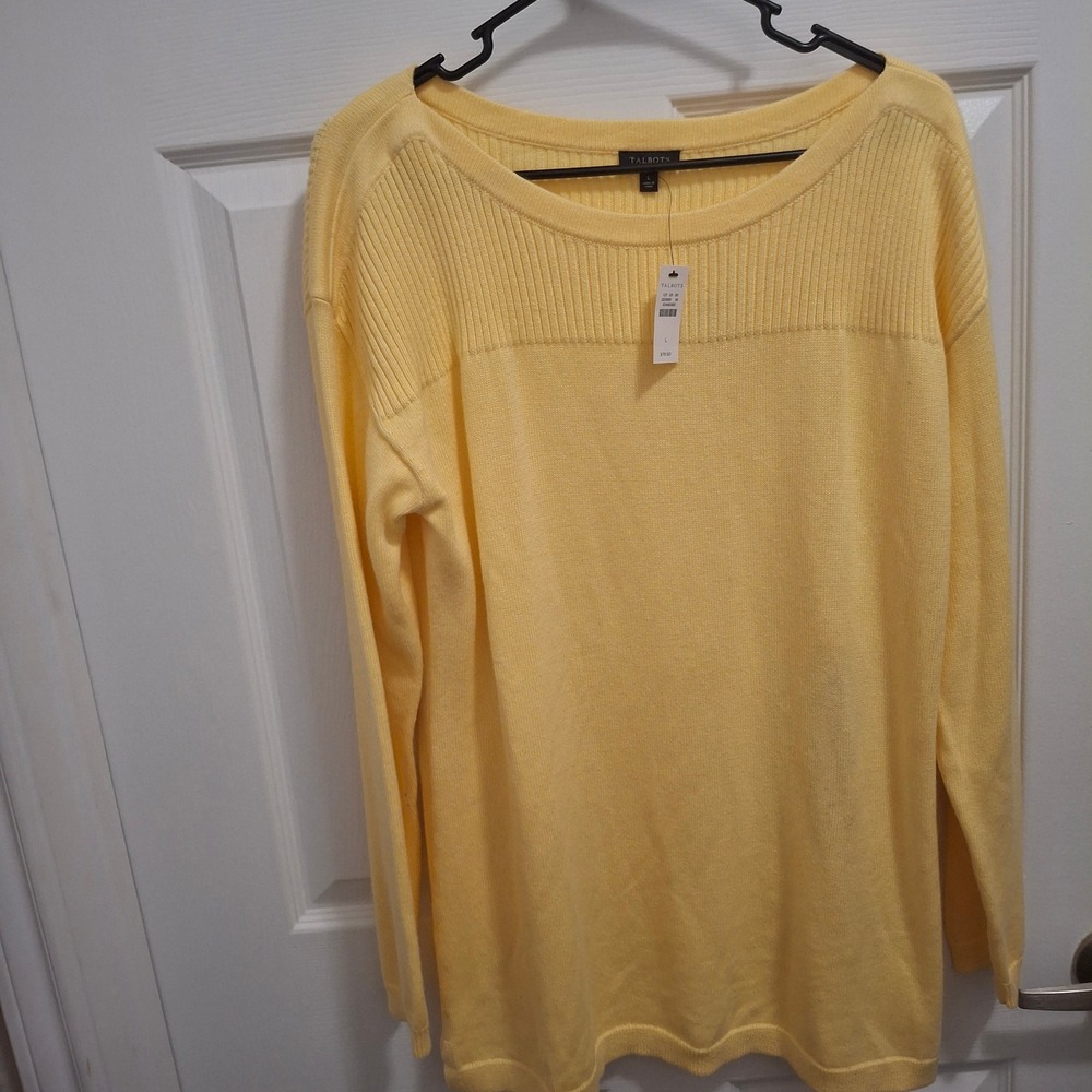 Talbots Women's Yellow Ribbed Knit Long‎ Sleeve Sweater Top Size L